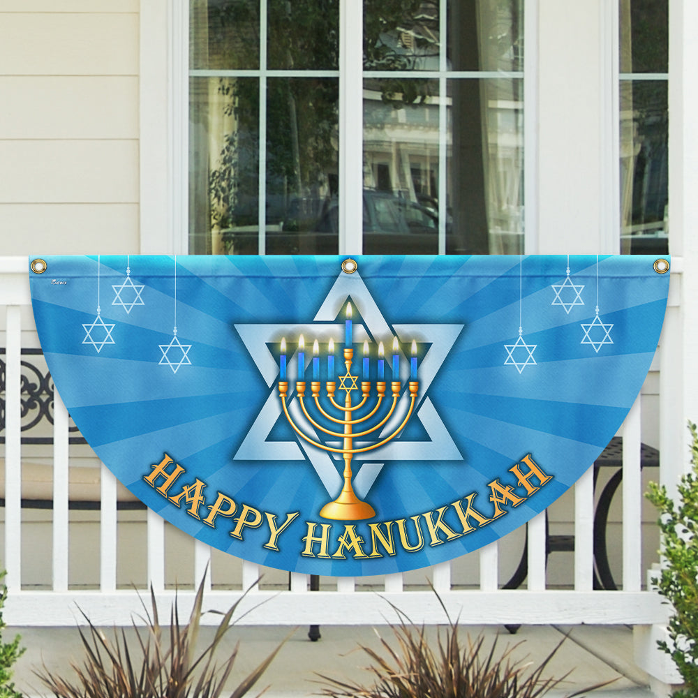Happy Hanukkah Menorah Jewish Non Pleated Fan Flag