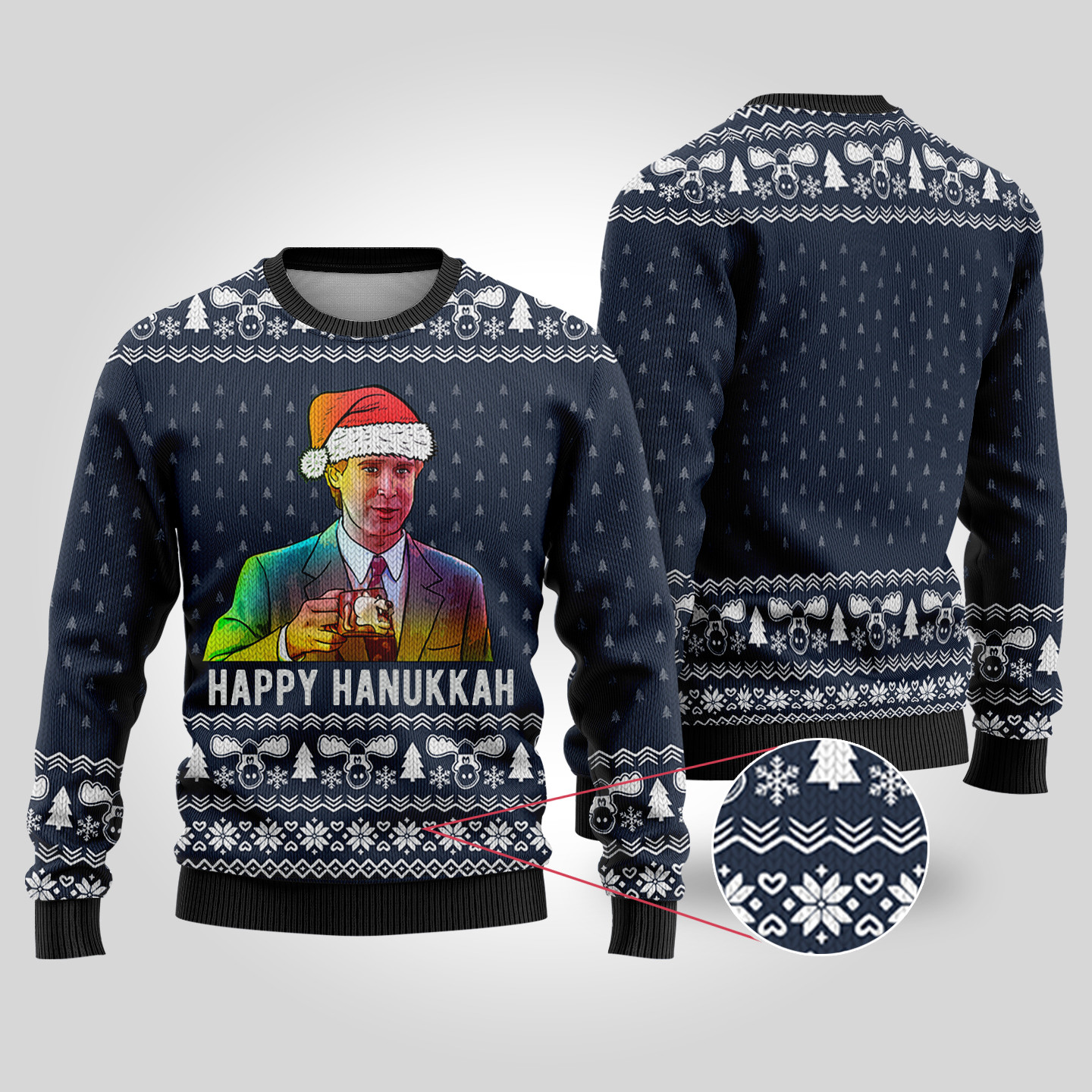 Happy Hanukkah National Lampoon Navy Ugly Sweater Holiday Merch That Makes a Perfect Christmas Gift