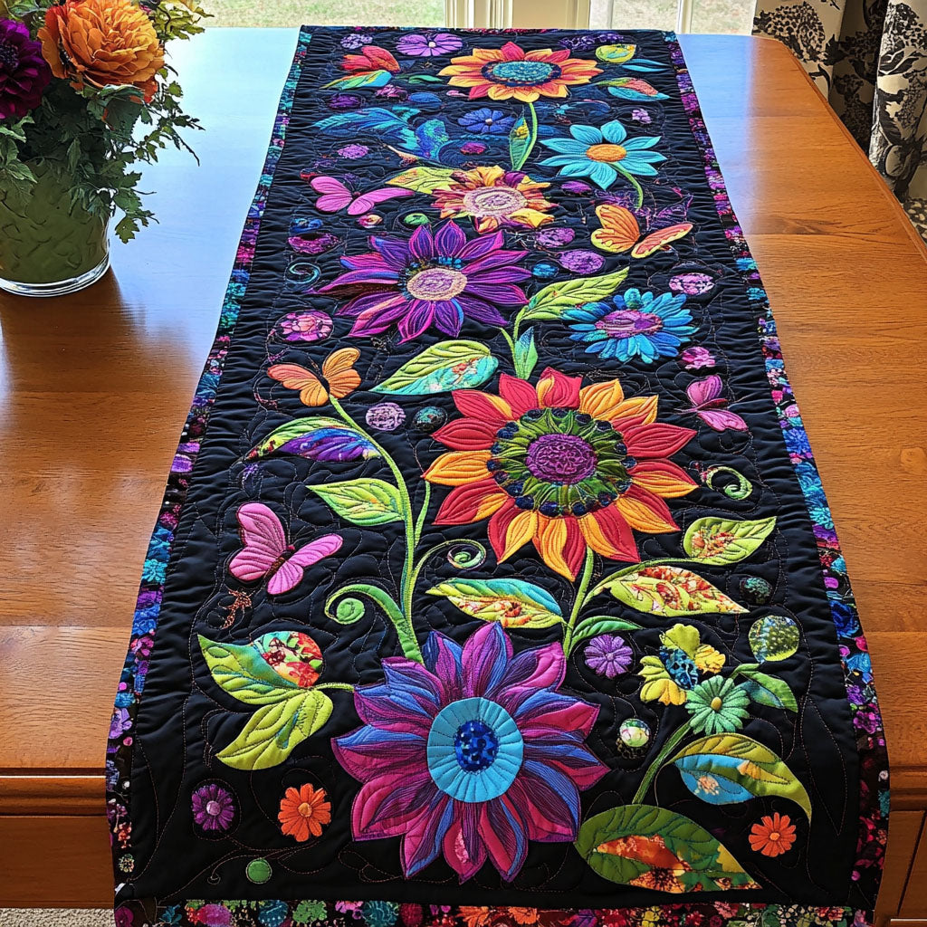Happy Harvest Quilted Table Runner Dinner Table Decor Gifts For Sunflower Lovers