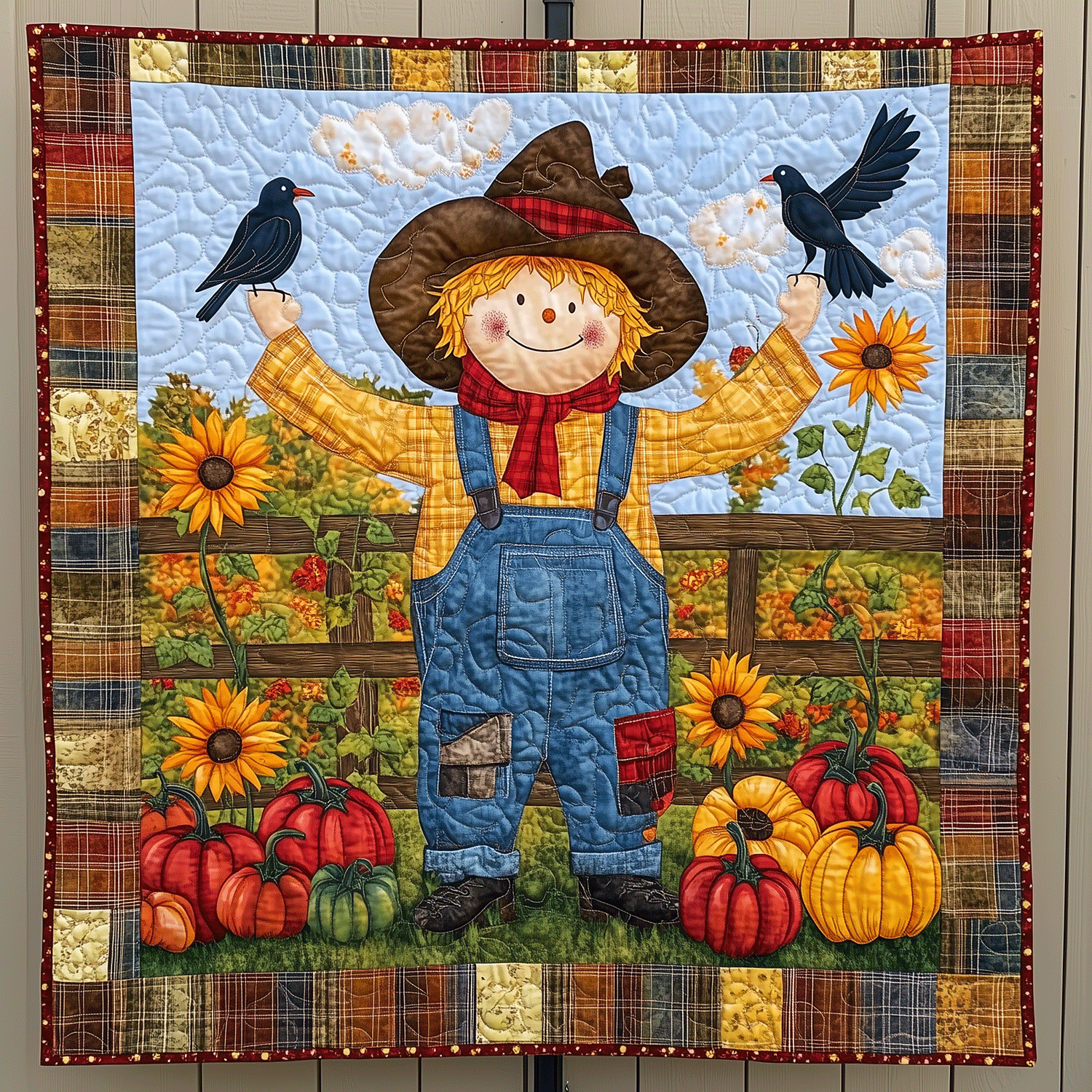Happy Harvest Scarecrow Quilted Blanket Gift For Mid Autumn Festival