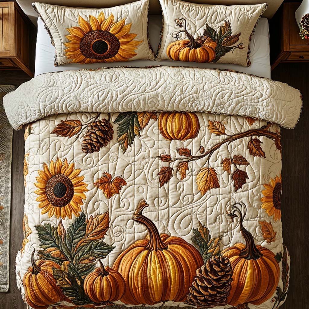 Happy Harvest Trail Quilted Bedding Set Cute Room Decor Autumn Themed Gifts