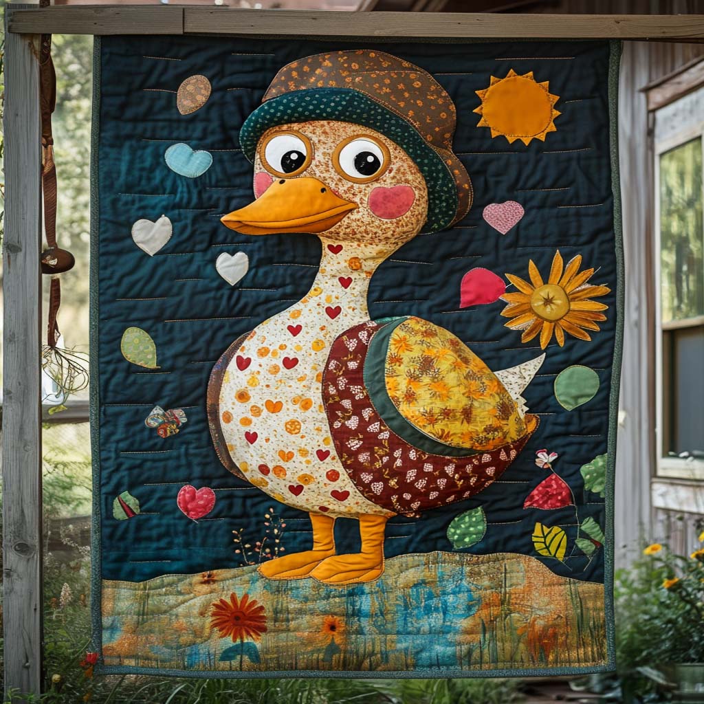 Happy Hat Duck Quilted Blanket Duck Gifts For Duck Lovers