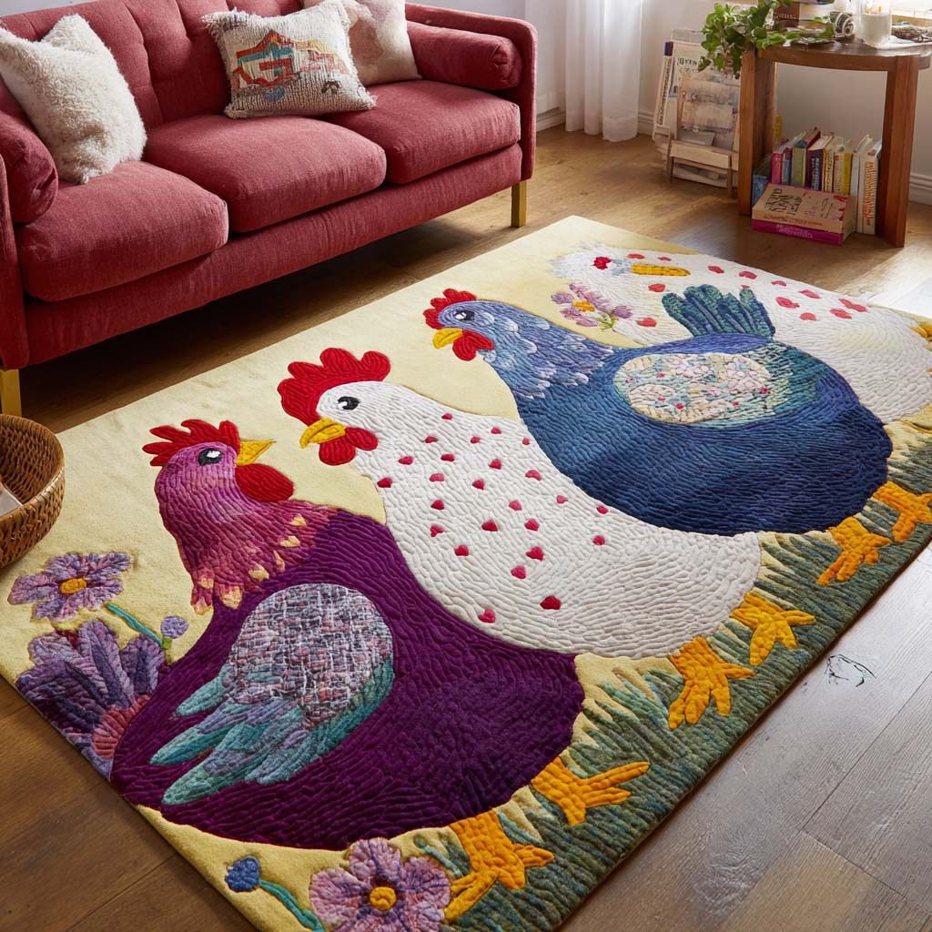 Happy Hens Area Rug  Large Rugs For Living Room Mother And Son Christmas Gifts
