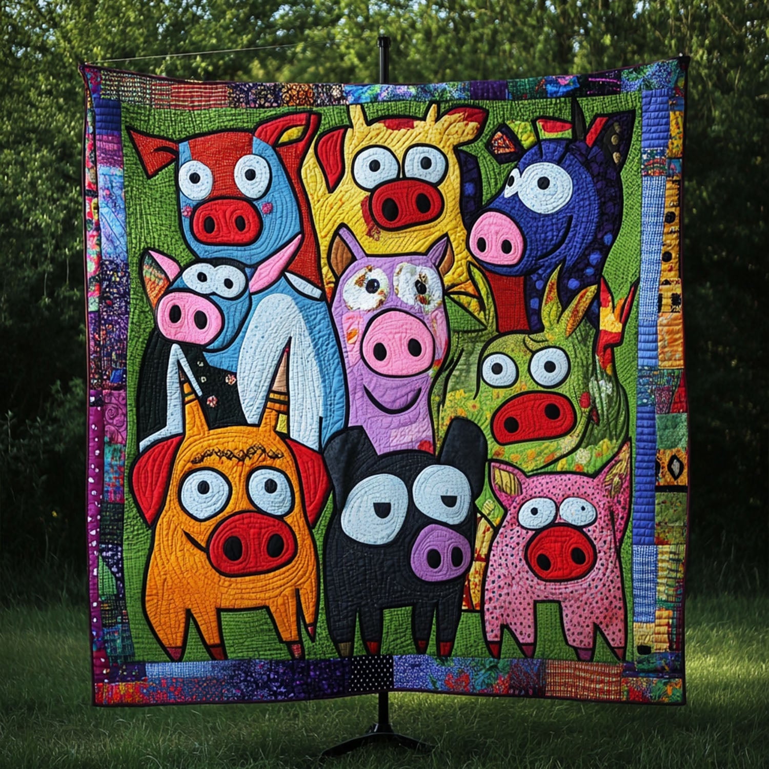Happy Herd Quilted Blanket Holiday Throw Blanket Pig Gifts For Him