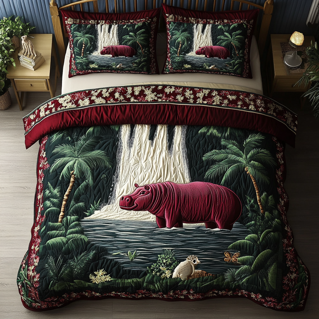 Happy Hippo Quilted Bedding Set Luxury Bed Sheet Gift Set for Ultimate Comfort