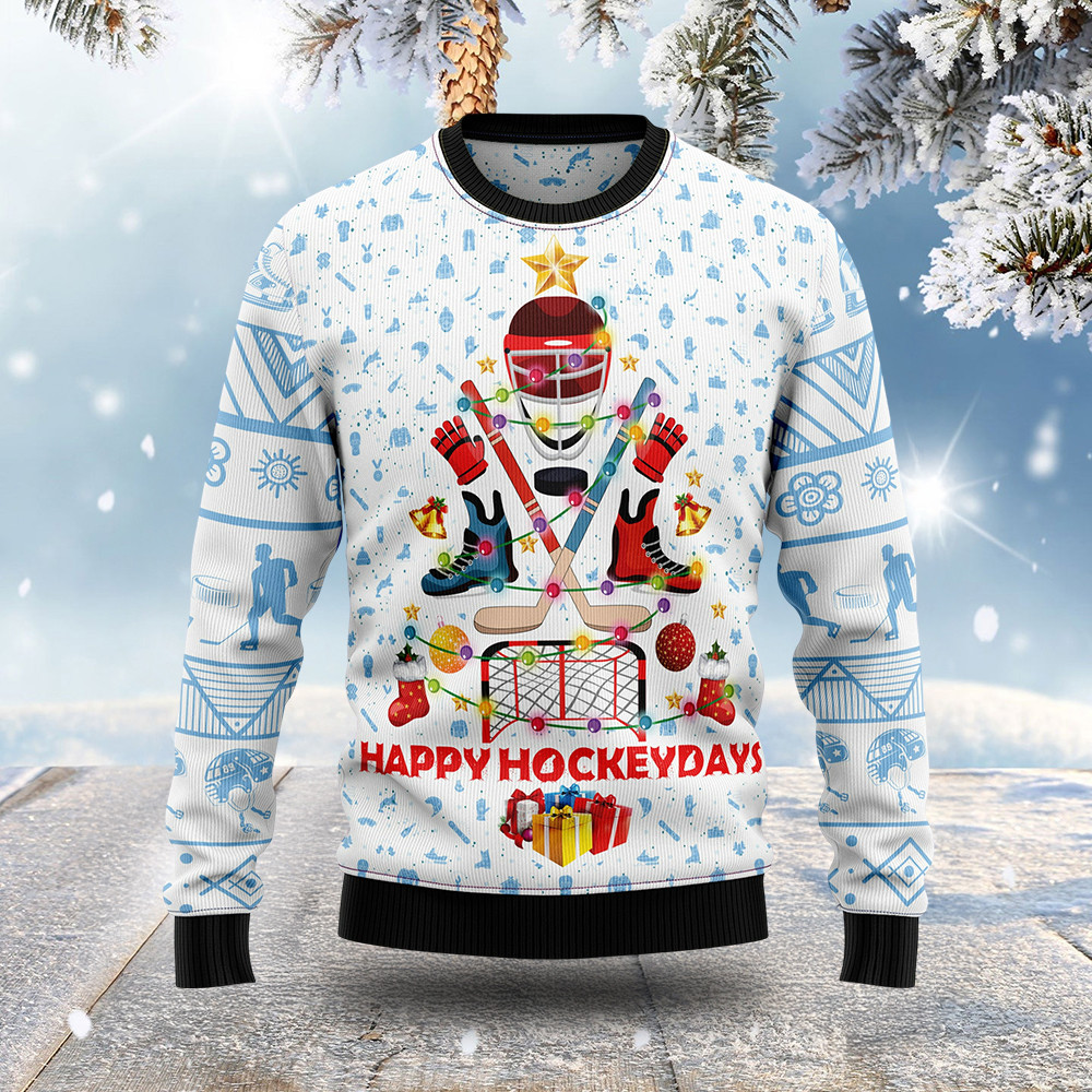 Happy Hockey Days Ugly Christmas Sweater Christmas Apparel Hockey Players Gifts