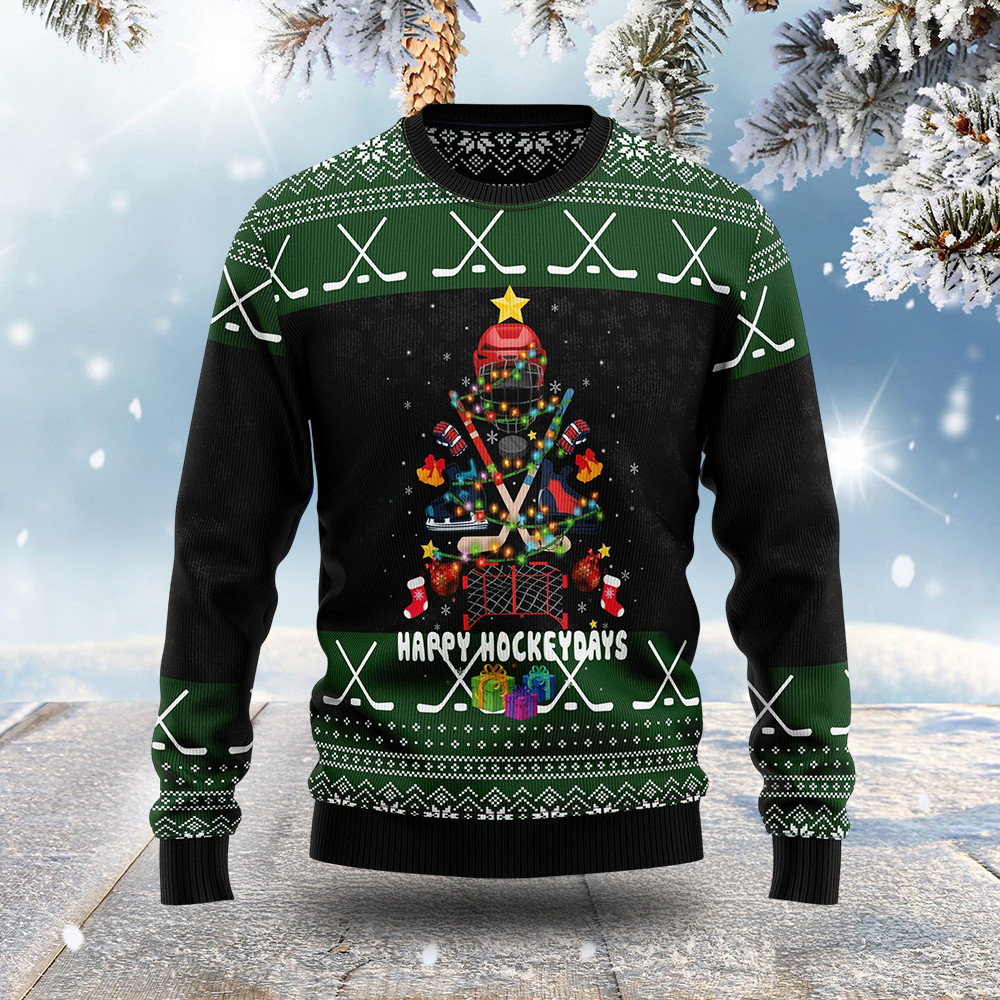 Happy Hockeydays Ugly Christmas Sweater Sport Apparel Xmas Gifts For Hockey Lovers