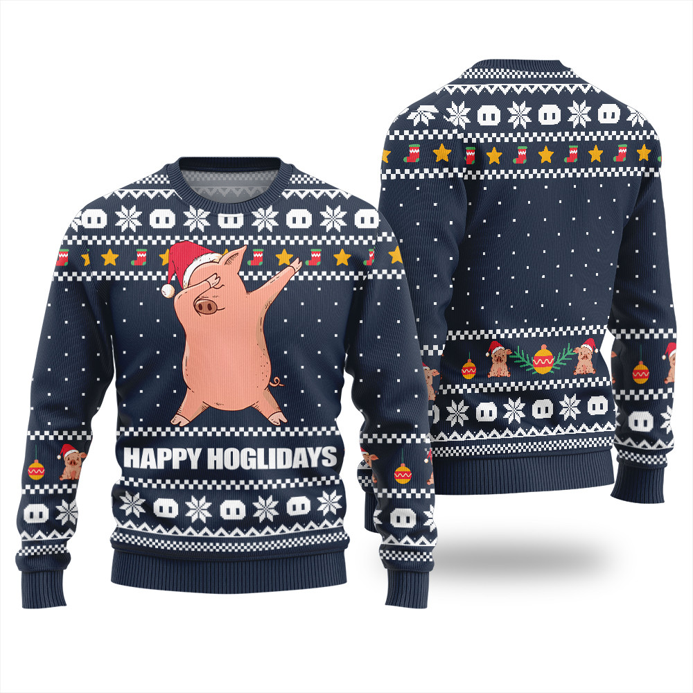 Happy Hoglidays Funny Pig Ugly Christmas Sweater Comfortable Holiday Sweater for Chilly Nights