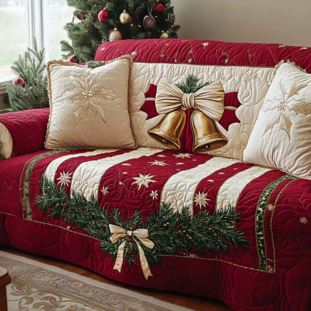 Happy Holiday Quilted Sofa Cover Christmas Living Decor Gifts For Grandma