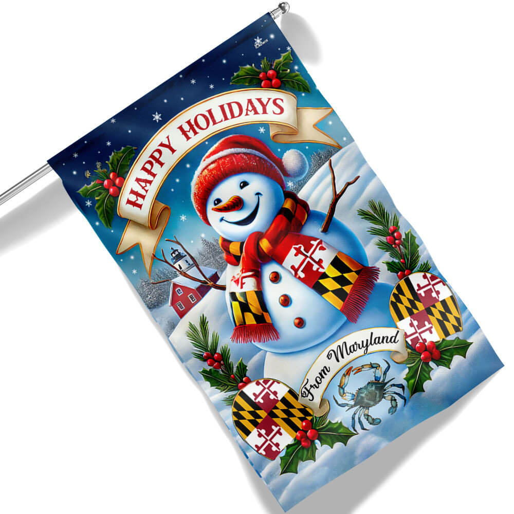 Happy Holidays From Maryland Snowman Christmas Flag