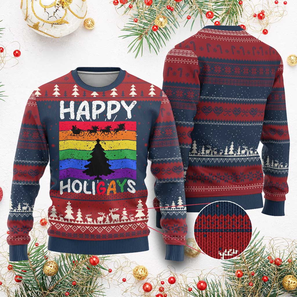 Happy Holigays Ugly Christmas Sweater Humour LGBT Xmas Sweater Cool Gifts For Supporters