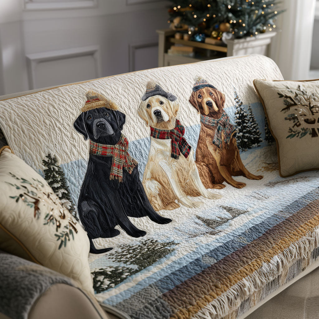 Happy Home Lab Quilted Sofa Cover Christmas Family Room Decor Perfect Gift For Dog Lovers