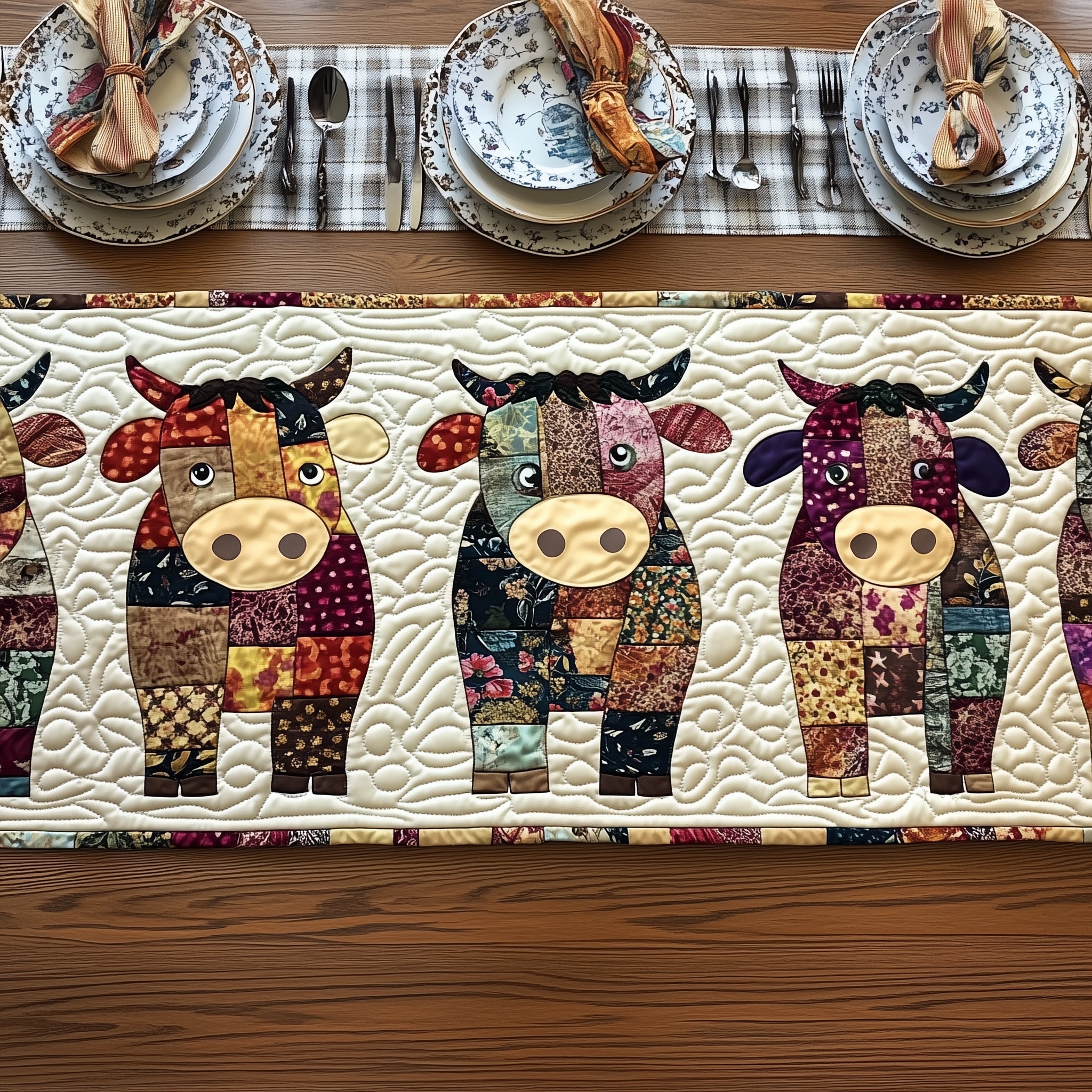 Happy Hoof Friends Quilted Table Runner Elegant Christmas Table Runner