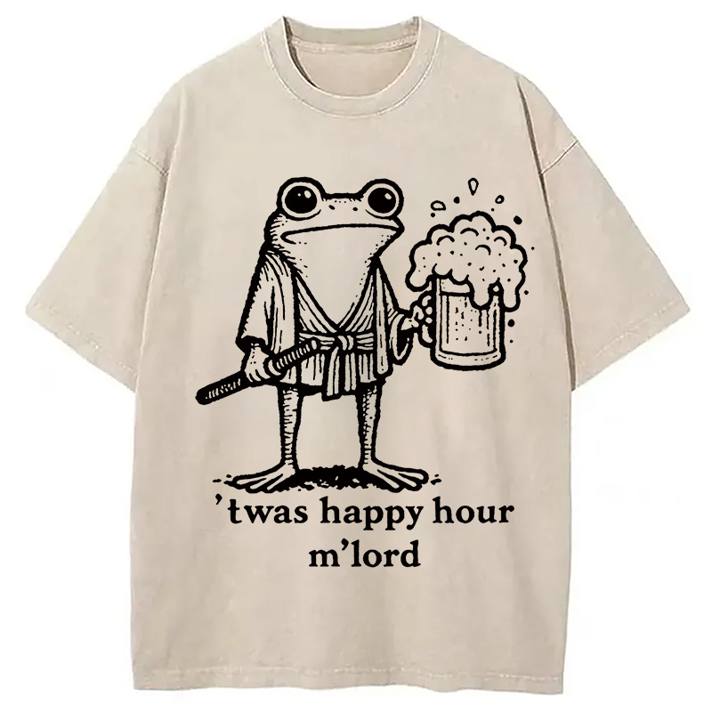 Happy Hour Frog Washed T-Shirt Casual Oversized Outfit Style Gifts For BFF Happy Hour Frog Washed T-Shirt Casual Oversized Outfit Style Gifts For BFF