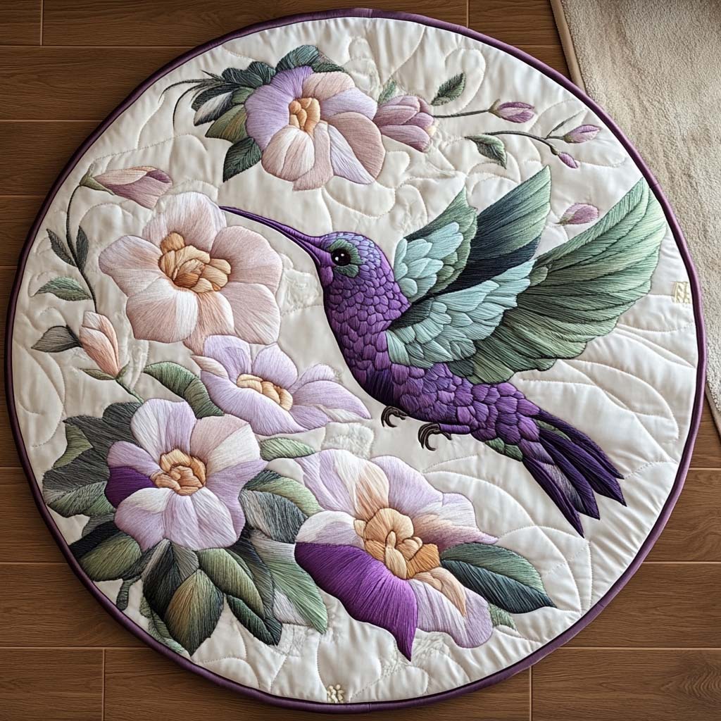 Happy Hummer Meadow Quilted Round Mat Front Door Decor Hummingbird Gifts For Women