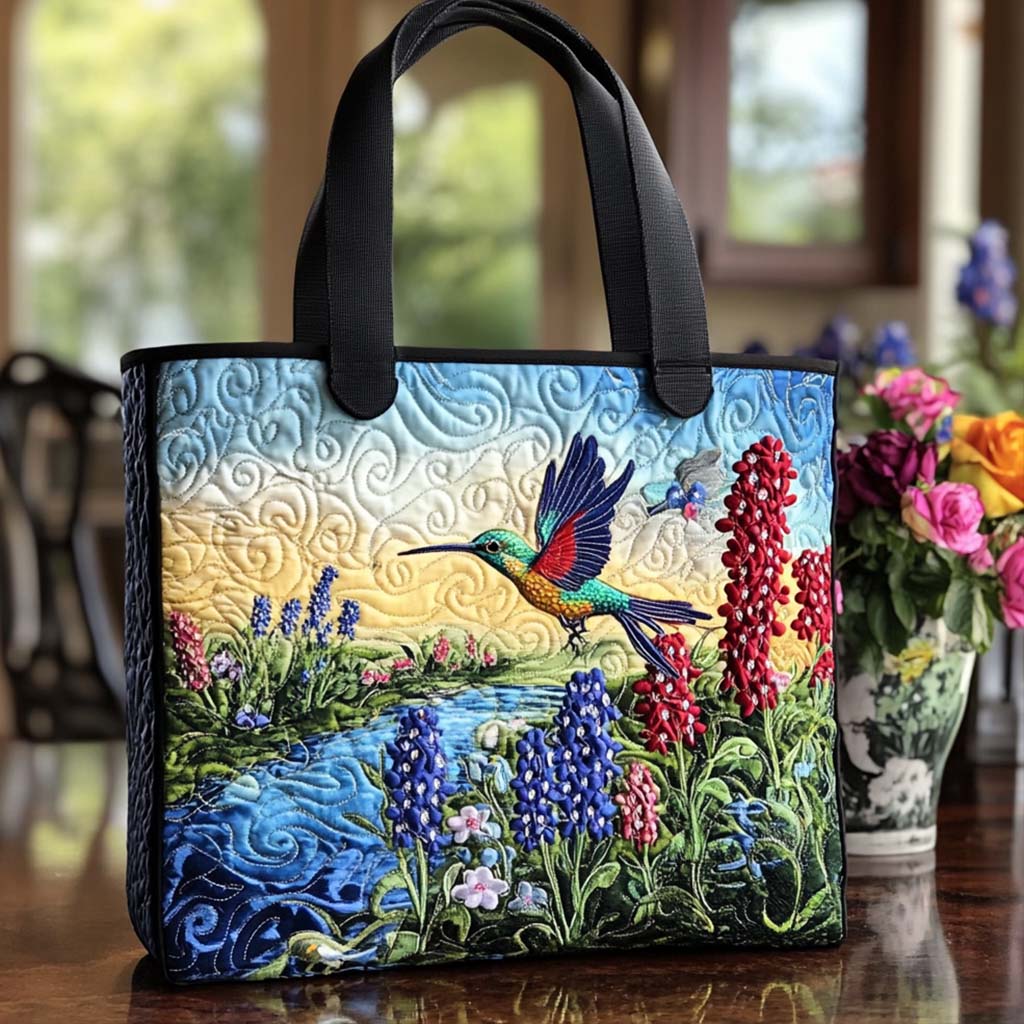 Happy Hummer Meadow Quilted Tote Bag Presents For Bird Watchers