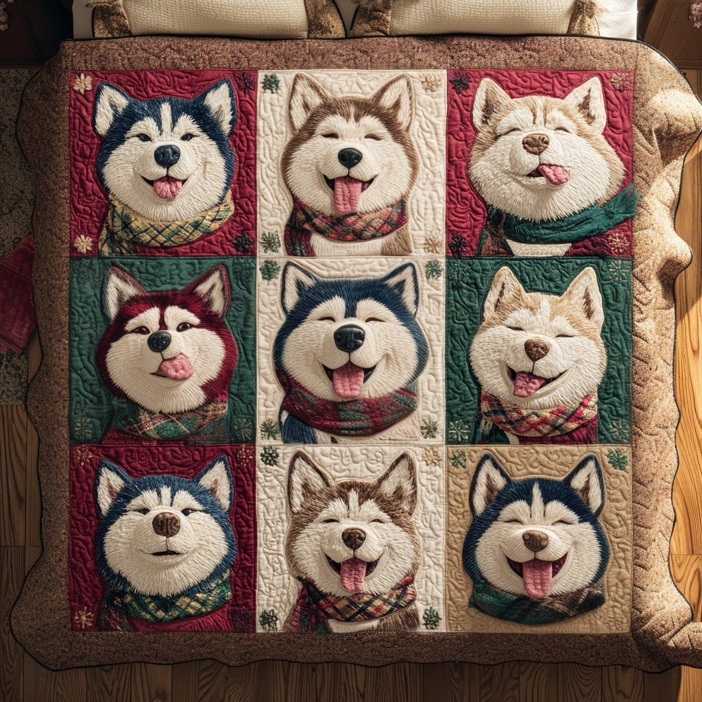 Happy Husky Quilt Home Essential Gift Cozy Quilt Blanket
