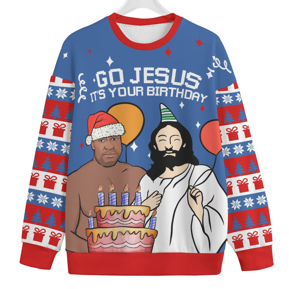 Happy Jesus Birthday Mens Big And Tall Christmas Sweater Comfortable Holiday Sweater for Chilly Nights