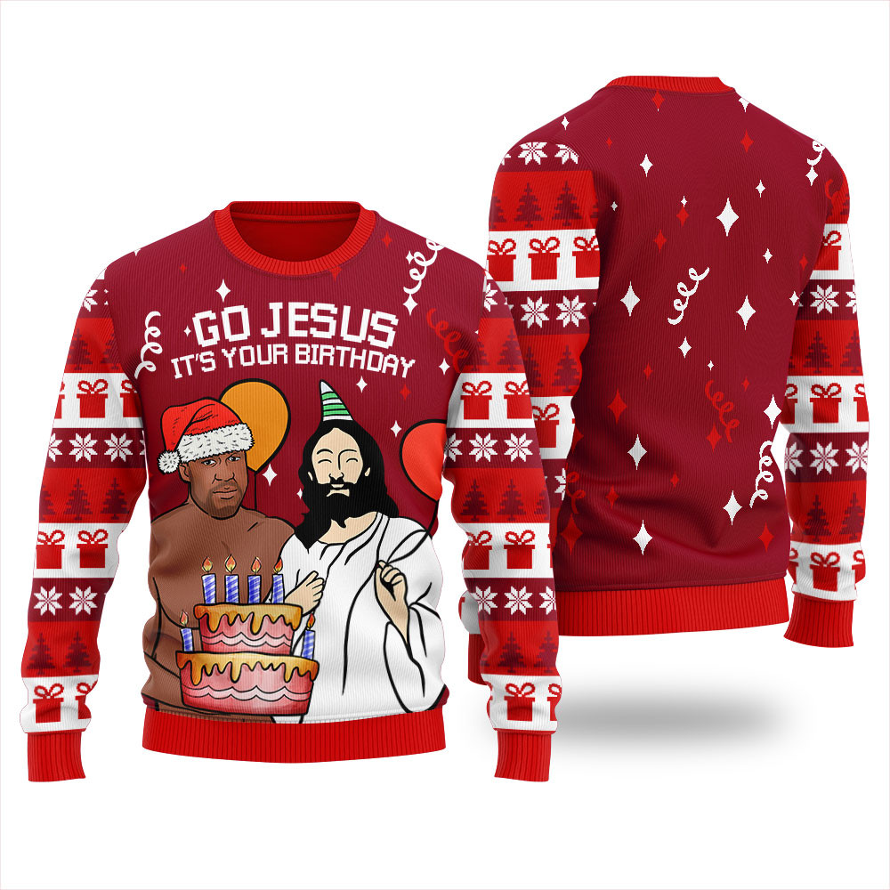 Happy Jesus Birthday Mens Ugly Christmas Sweater Unique Holiday Merch Gift for Home and Family