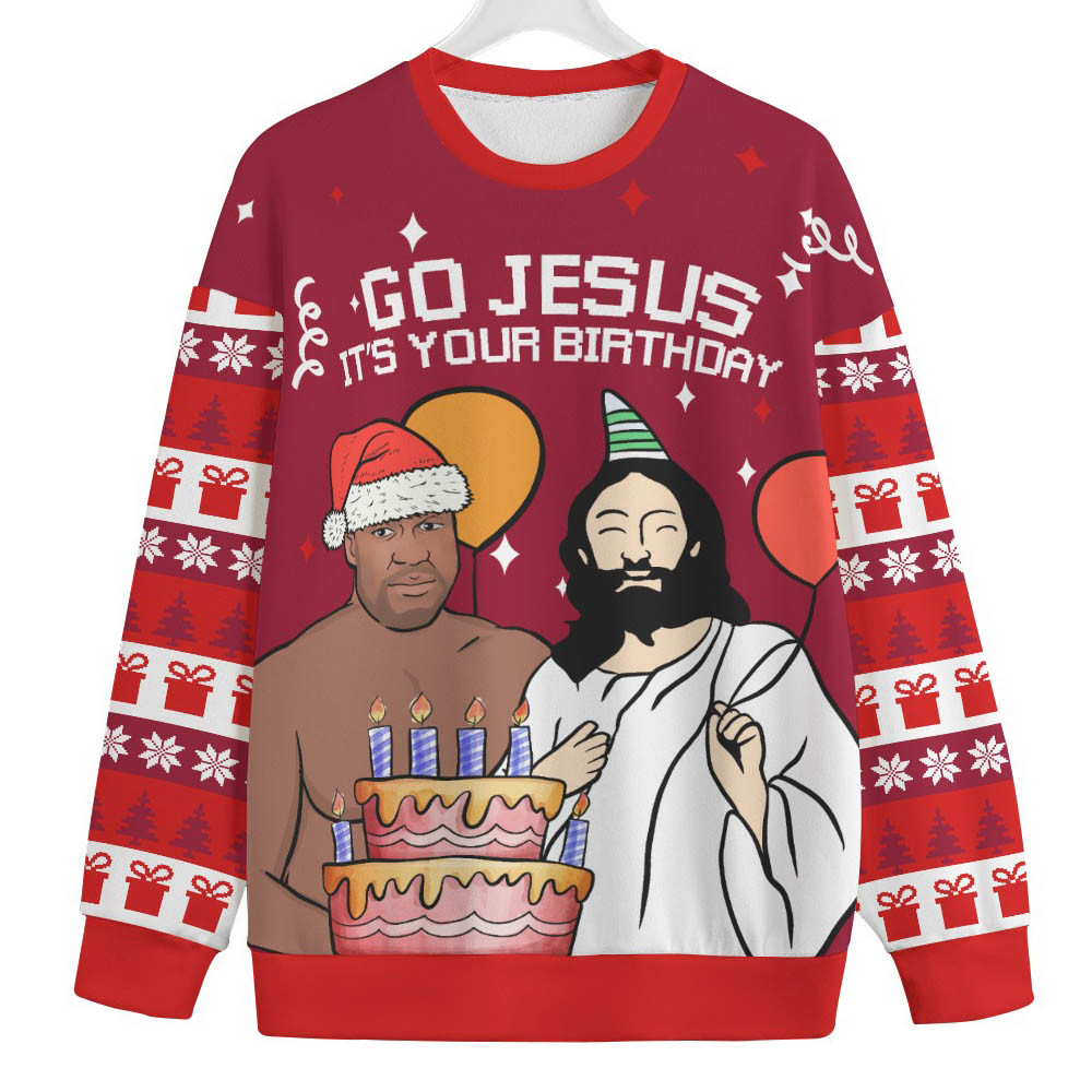 Happy Jesus Birthday Womens Plus Ugly Christmas Sweater Custom Christmas Sweatshirt for Family Matching