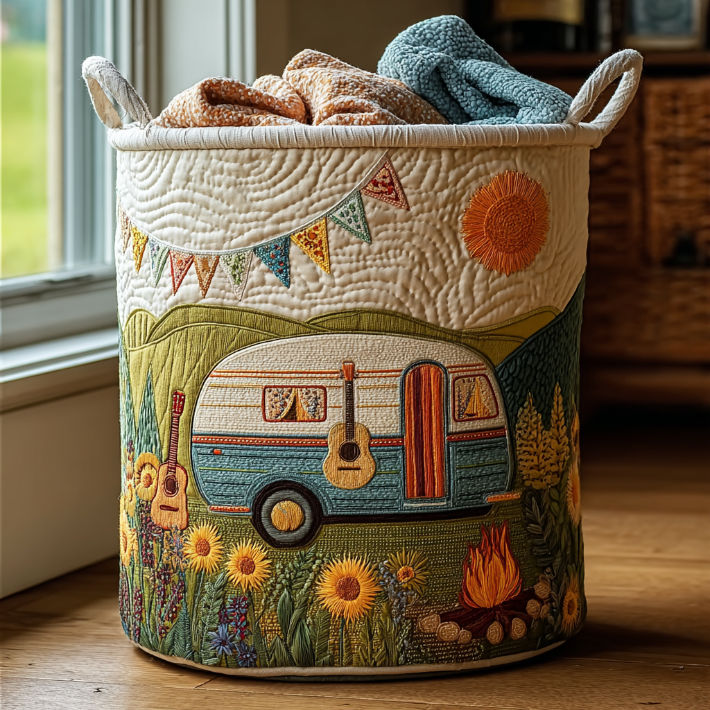 Happy Journey Quilted Laundry Basket Lovely Quilted Laundry Basket Gift for Mom or Grandma