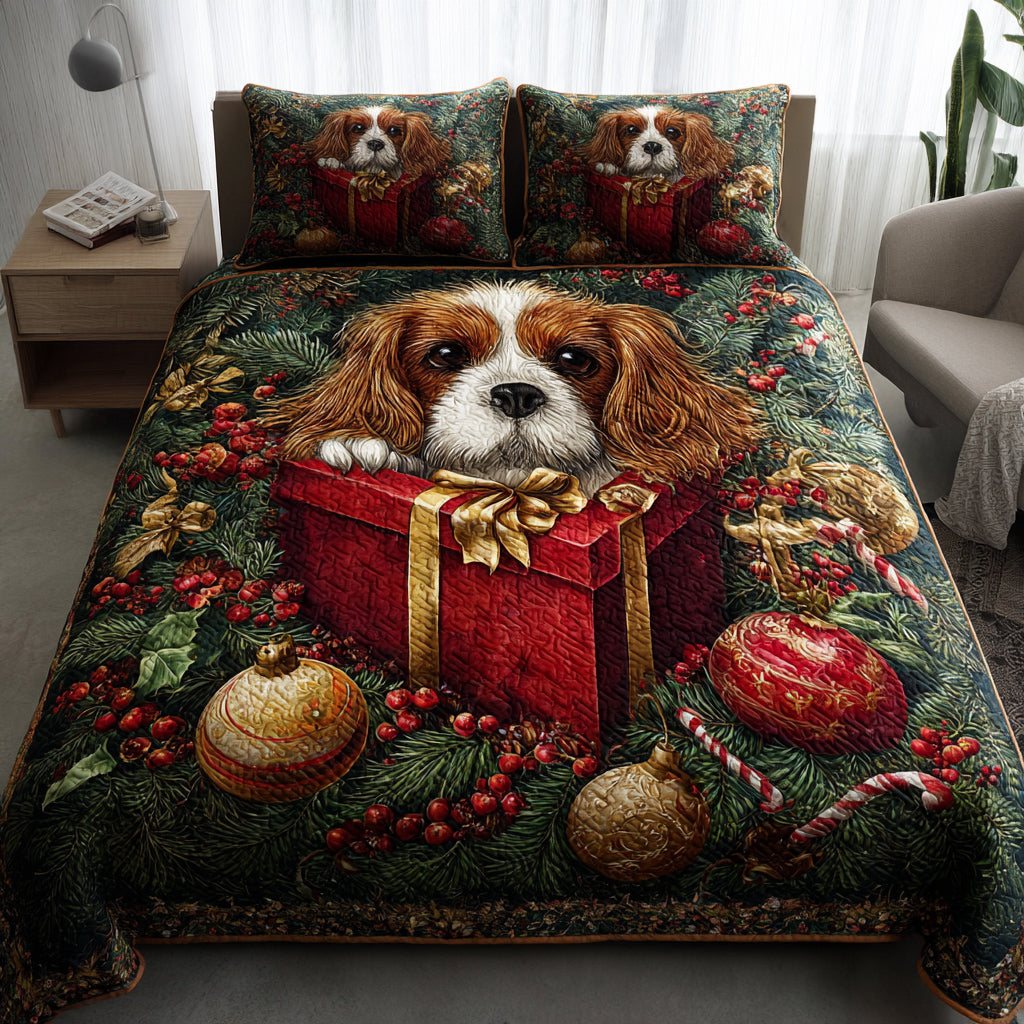 Happy King Charles Quilted Bedding Set Bed Decor Top Gifts For Dog Owners