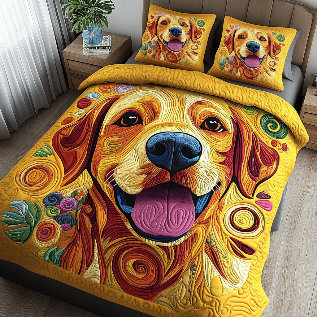Happy Lab Quilted Bedding Set Exclusive Bedding Gift Set for Luxury Sleep