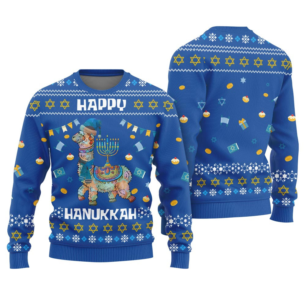 Happy Llamakkah Hanukkah Ugly Sweater Royal Heartwarming Christmas Gift Sweater for Him or Her