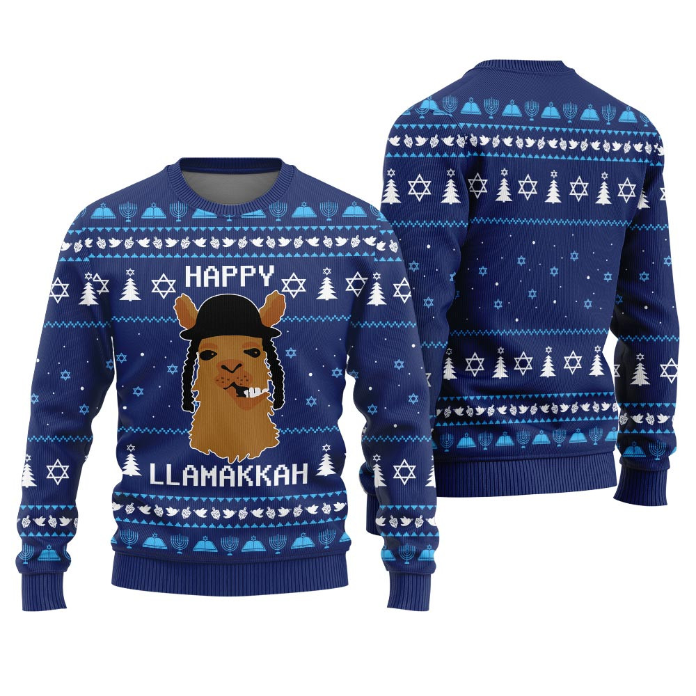 Happy Llamakkah Ugly Sweater For Hanukkah Seasonal Gift Merch for Cozy Christmas Vibes