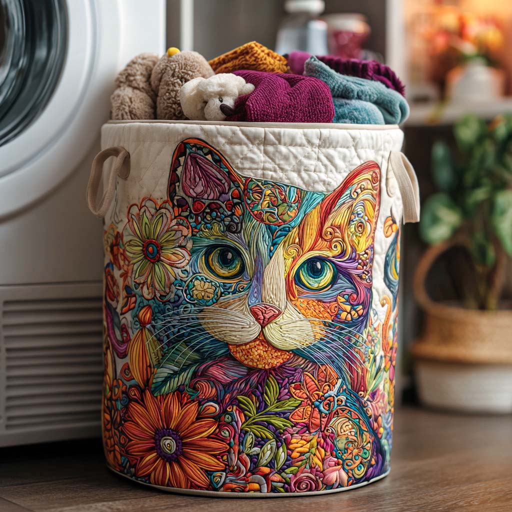 Happy Meow Quilted Laundry Basket New Year Merch Gift
