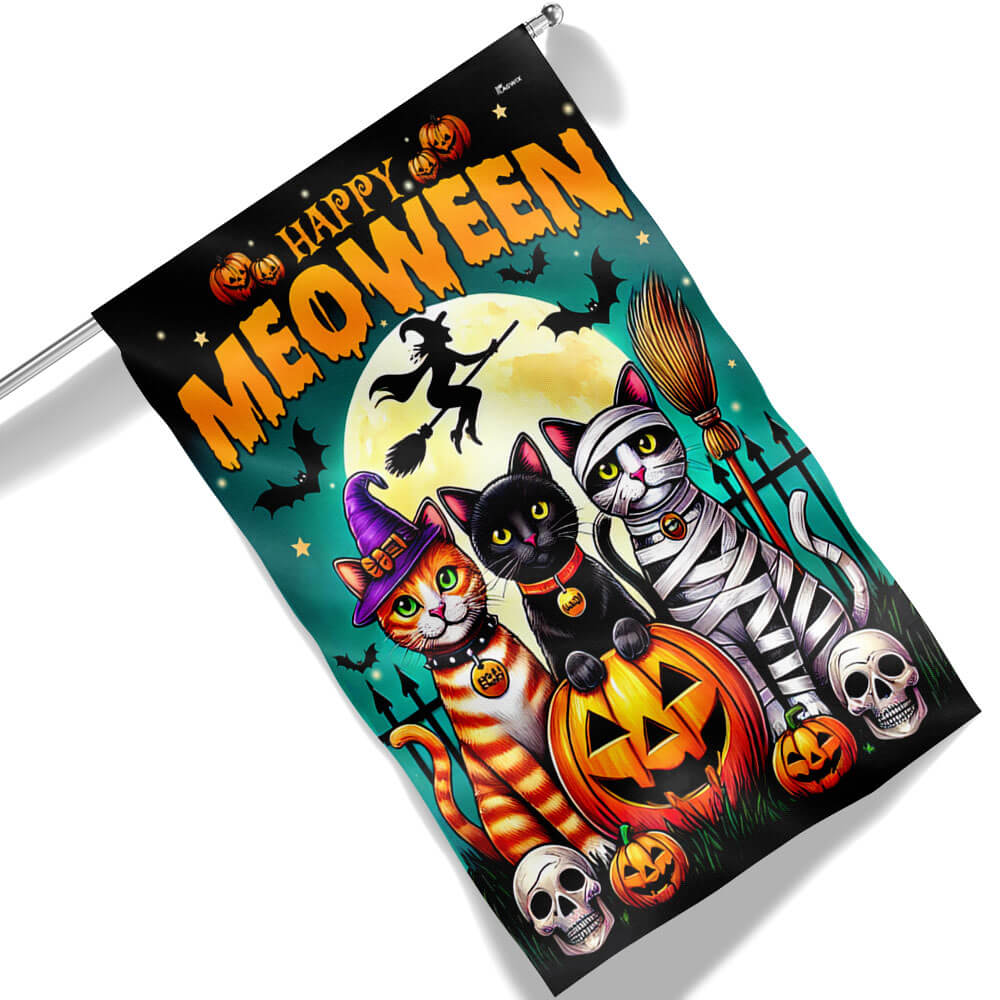 Happy Meoween Costume Cat Spooky Halloween Flag