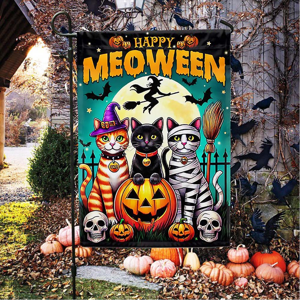 Happy Meoween Costume Cat Spooky Halloween Flag Gift For Childrens and Adults on Halloween Day