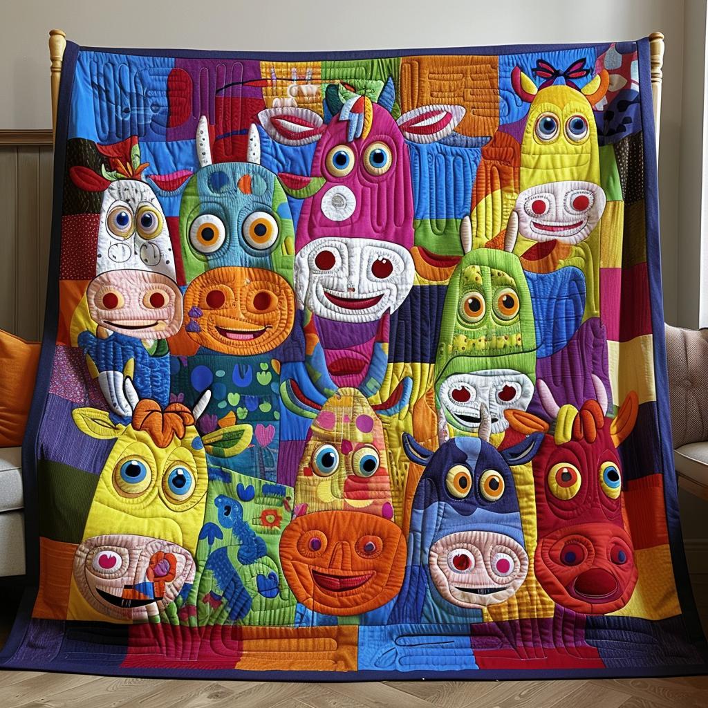Happy Moo Quilted Blanket Gift For Cow Lover