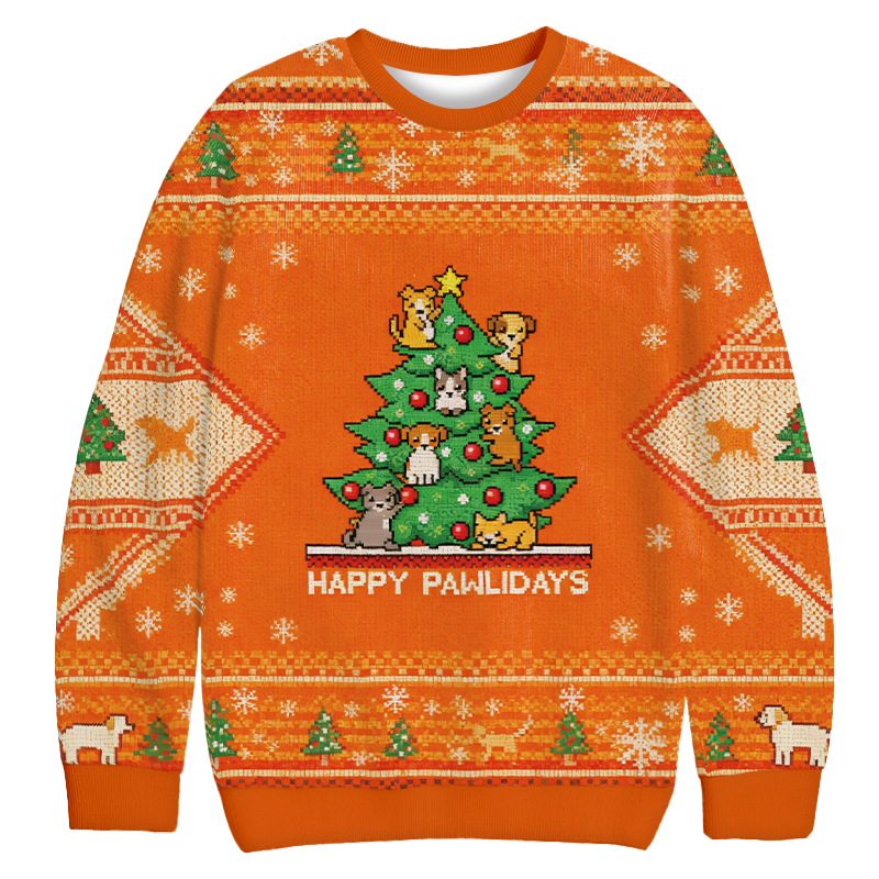 Happy Pawlidays Christmas Ugly Sweatshirt Holiday Joke Gift Idea