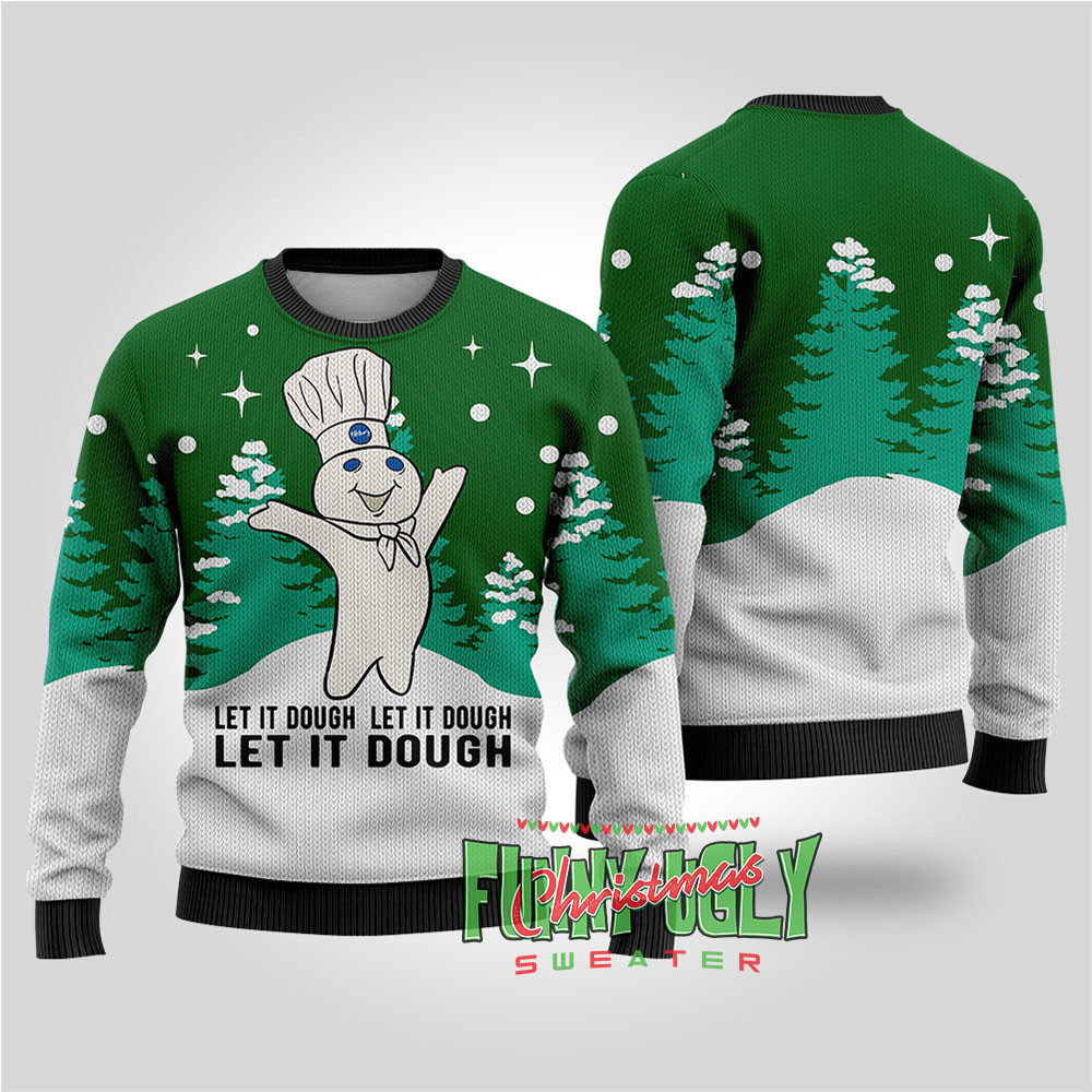 Happy Pillsbury Doughboy Christmas Sweater Forest Green Warm and Comfy Sweater for Winter Days