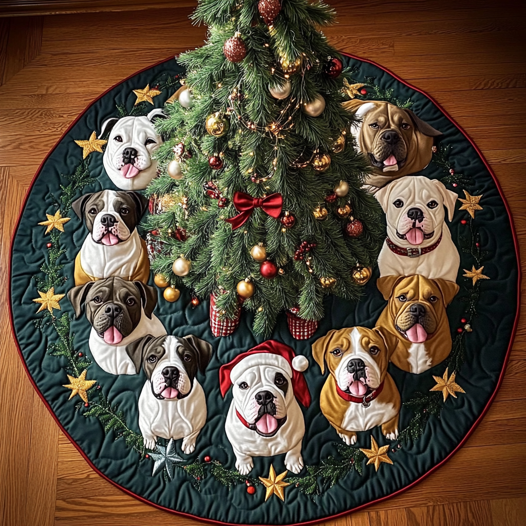 Happy Pitbull Christmas Quilted Tree Skirt Xmas Decorations Christmas Gift Ideas For Dog Owners