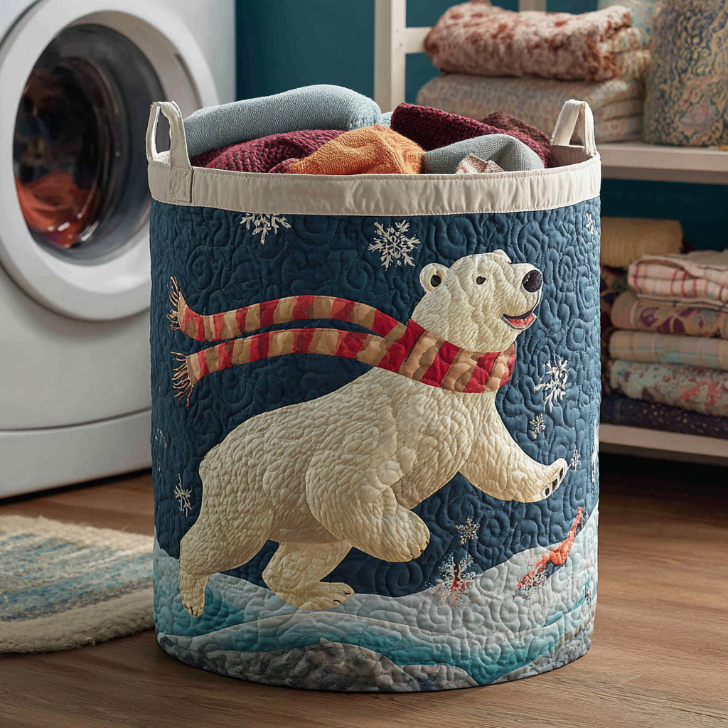 Happy Polar Bear Quilted Laundry Basket Elegant Home Gift Idea with Quilted Laundry Hamper