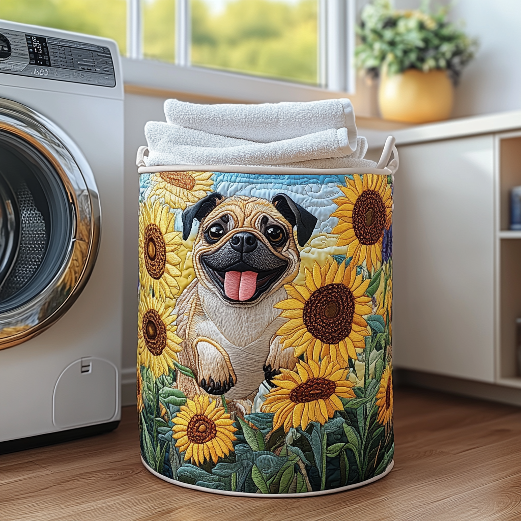 Happy Pug Quilted Laundry Basket Creative Gift For Family