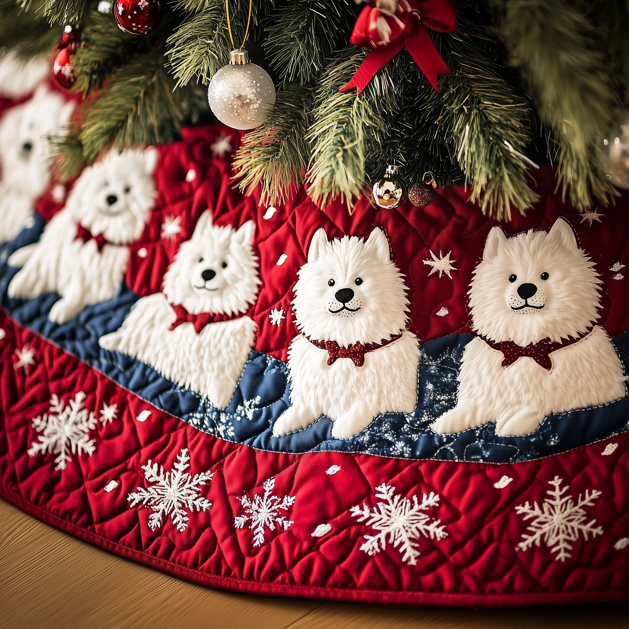 Happy Samoyed Quilted Tree Skirt Joyful Home Merch Collection