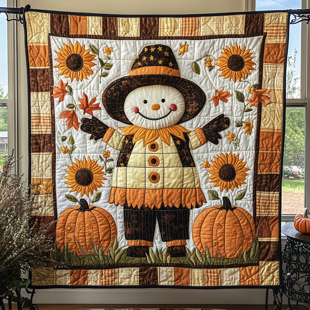 Happy Scarecrow Quilted Blanket Autumn Blanket Throws Gifts For People Who Like Skulls