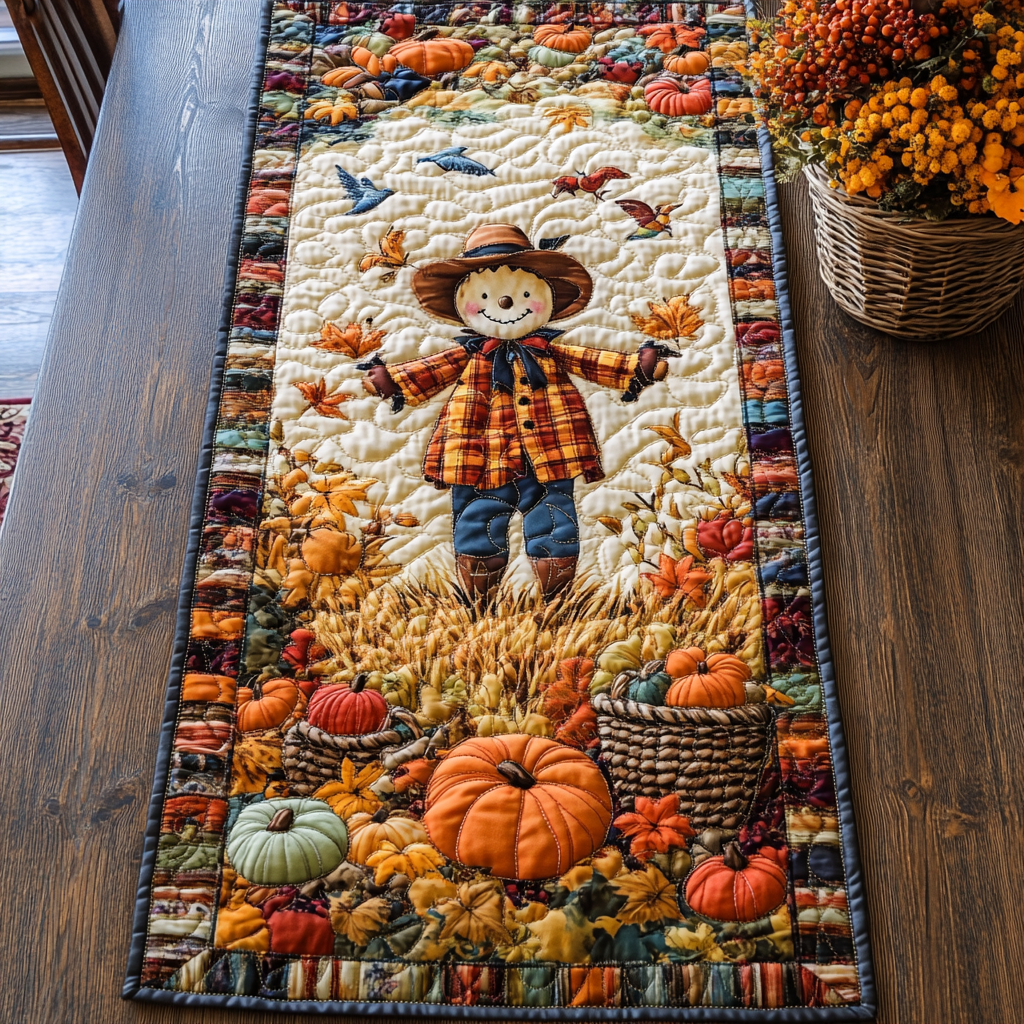Happy Scarecrow Quilted Table Runner Fall Table Runner Decor Great Family Gifts