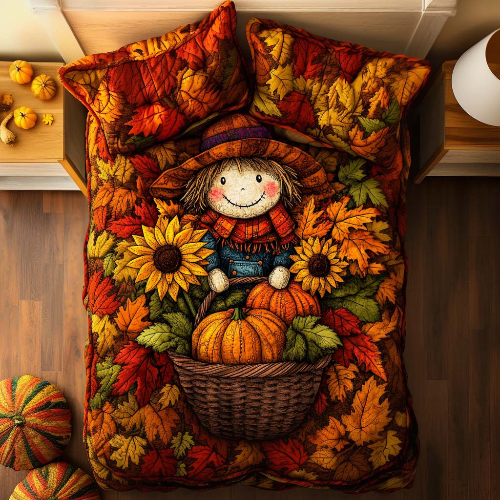 Happy Scarecrow Trail Quilted Bedding Set Bedroom Decorations Cool Fall Gifts