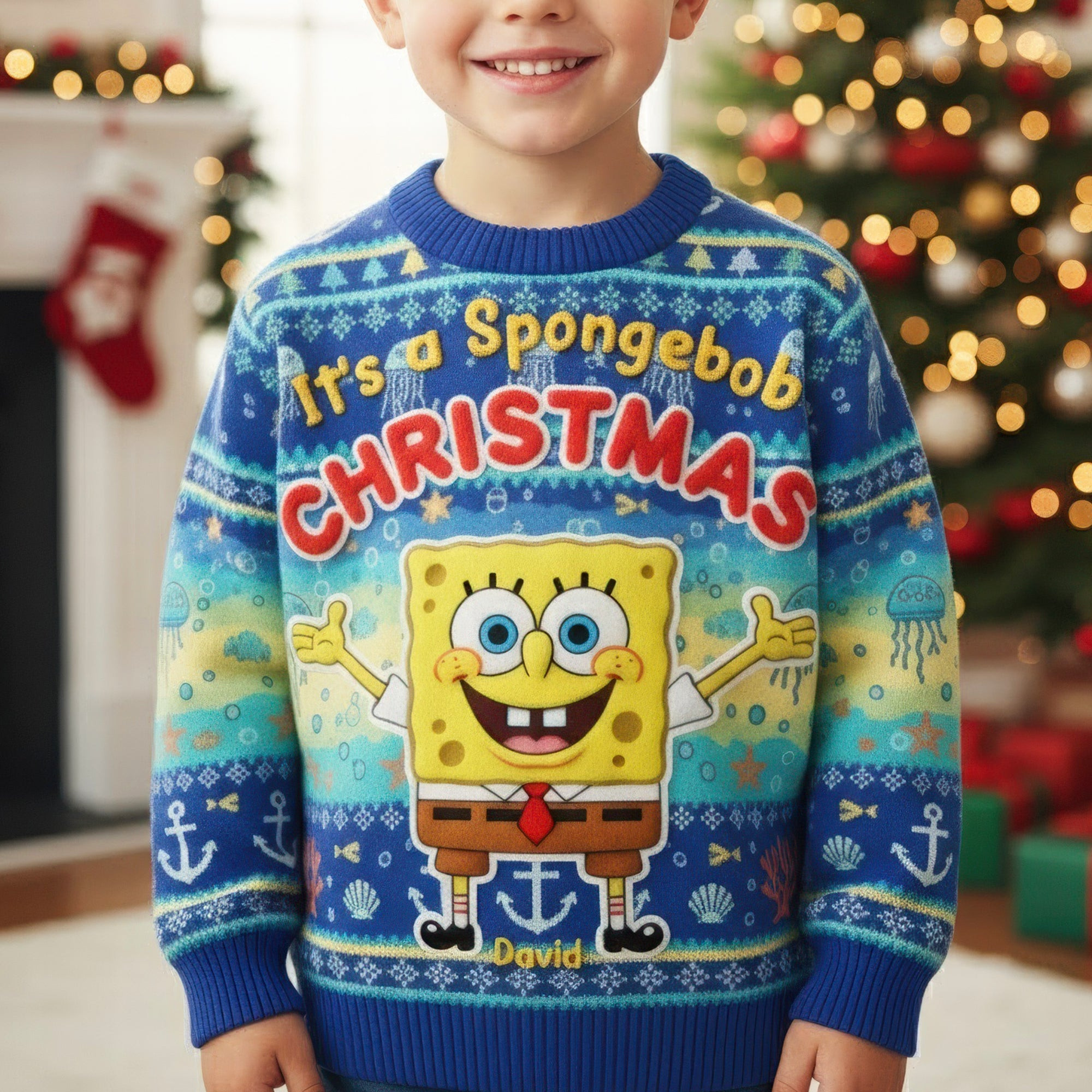 Happy Sea Creature Ugly Sweater - Personalized Gifts For Kids - Last Minute Funny Christmas Gifts Prime