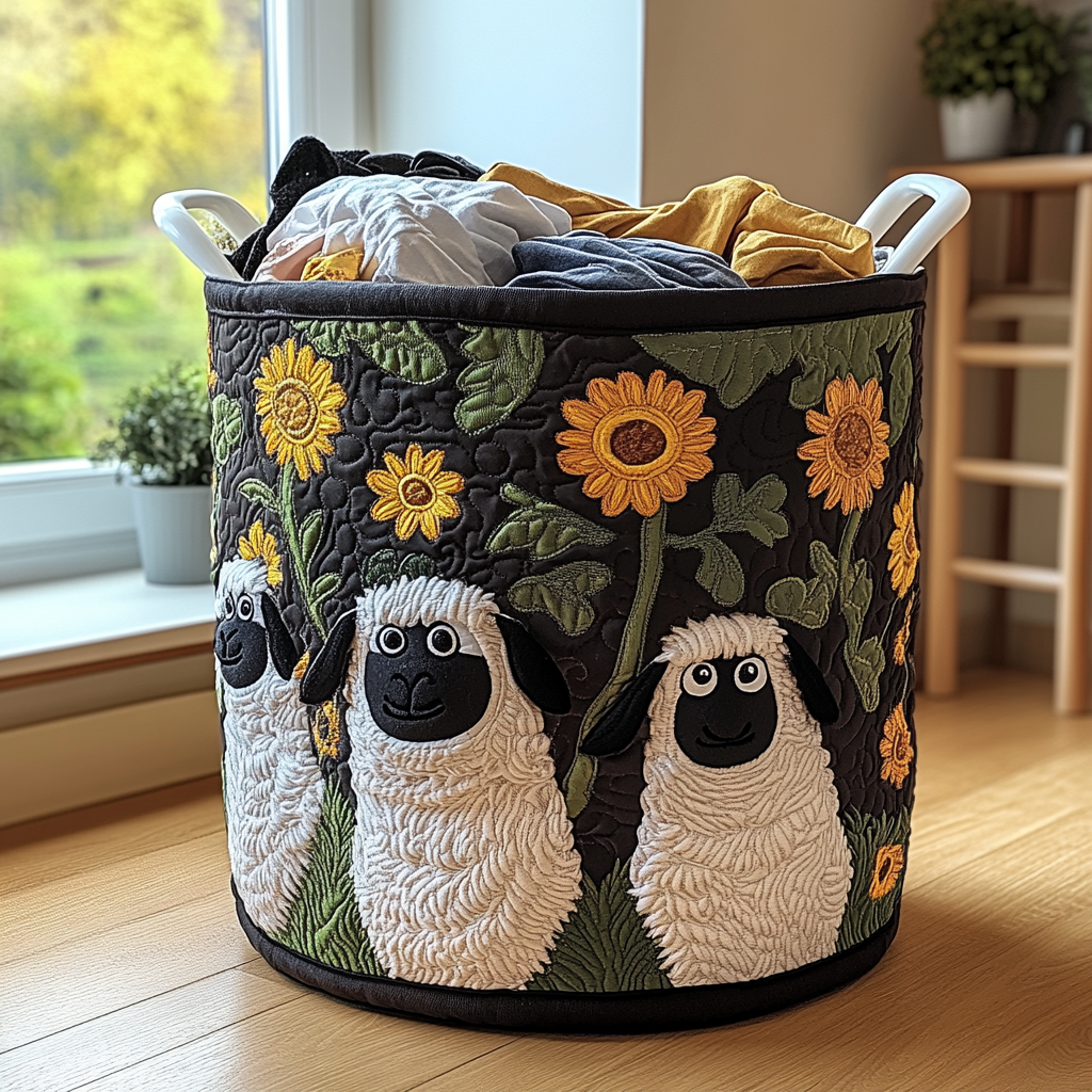 Happy Sheep Quilted Laundry Basket Holiday Season Merch