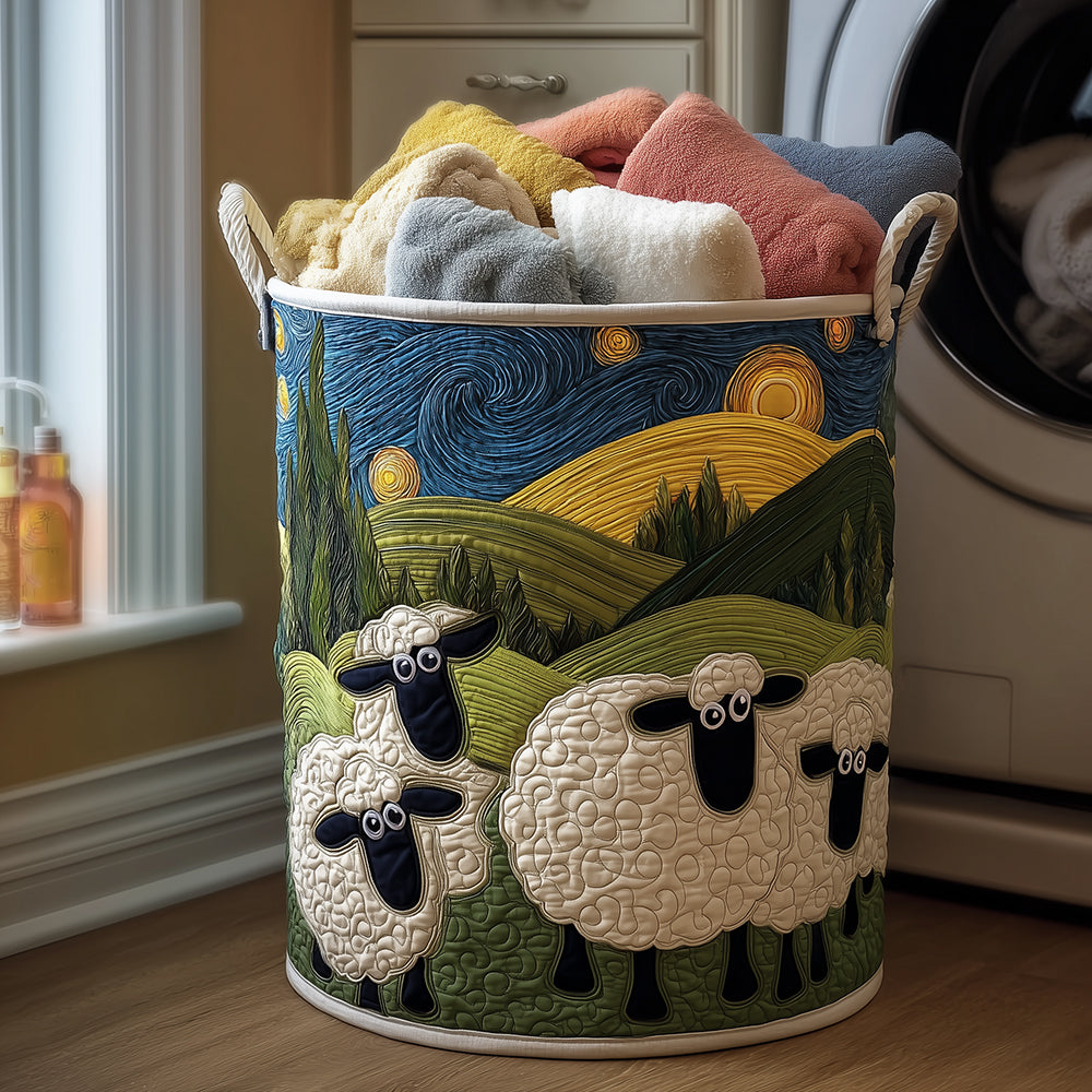 Happy Sheep Quilted Laundry Basket Merch For Cozy Nights