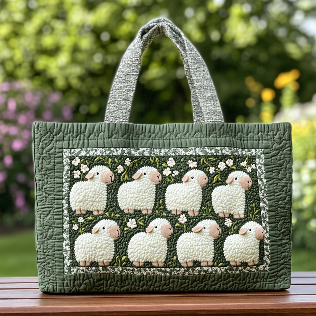 Happy Sheep Quilted Tote Bag Gifts With Sheep Themes