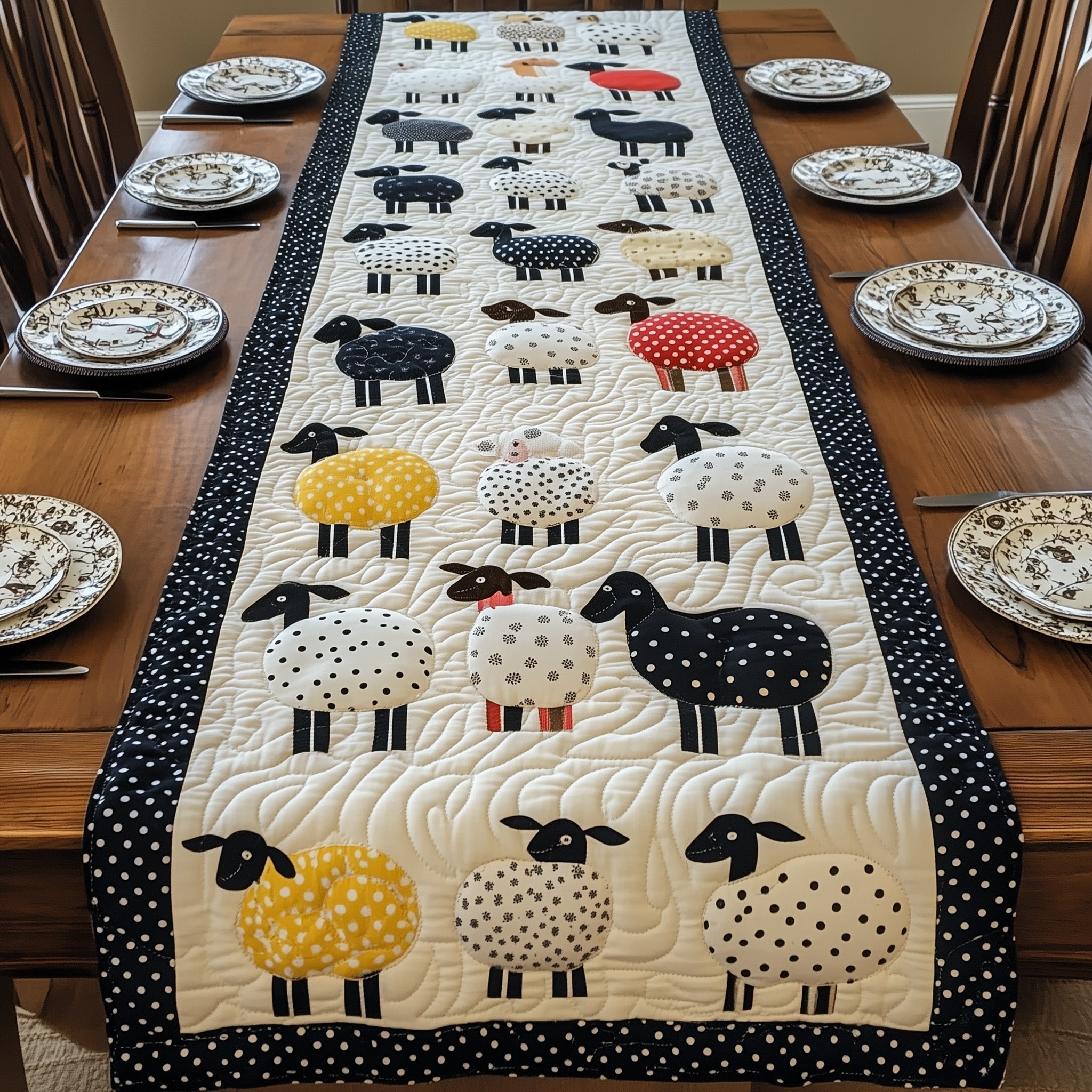 Happy Sheepland Quilted Table Runner Christmas Table Runner Decoration