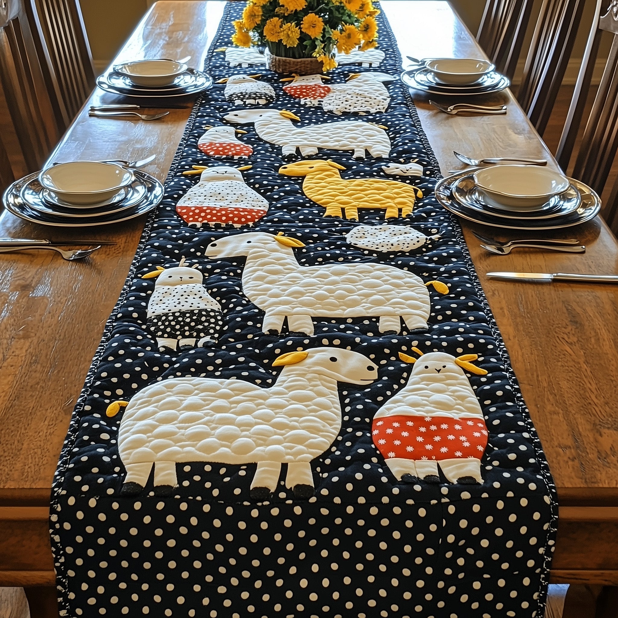 Happy Sheepland Quilted Table Runner Holiday Dinner Table Runner