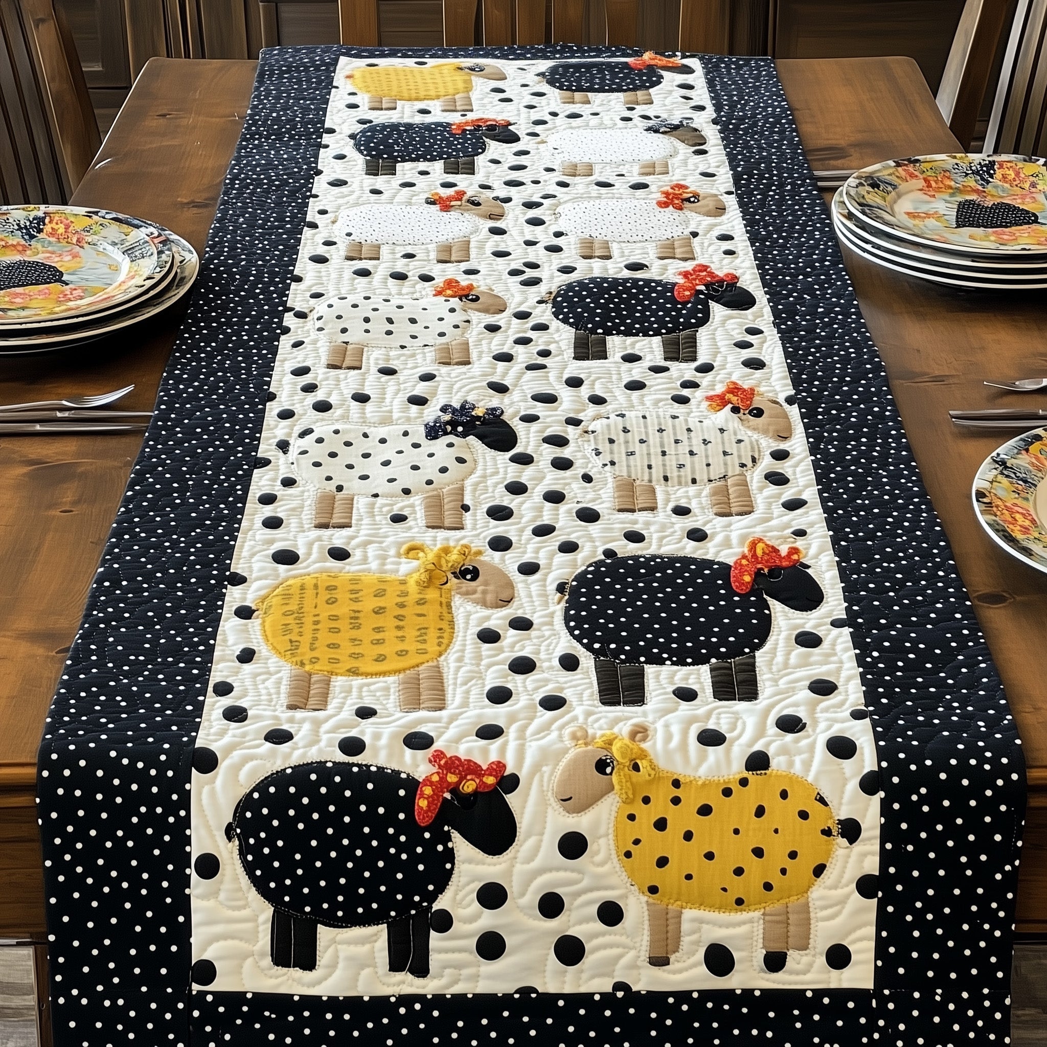 Happy Sheepland Quilted Table Runner Seasonal Table Runner for Holidays
