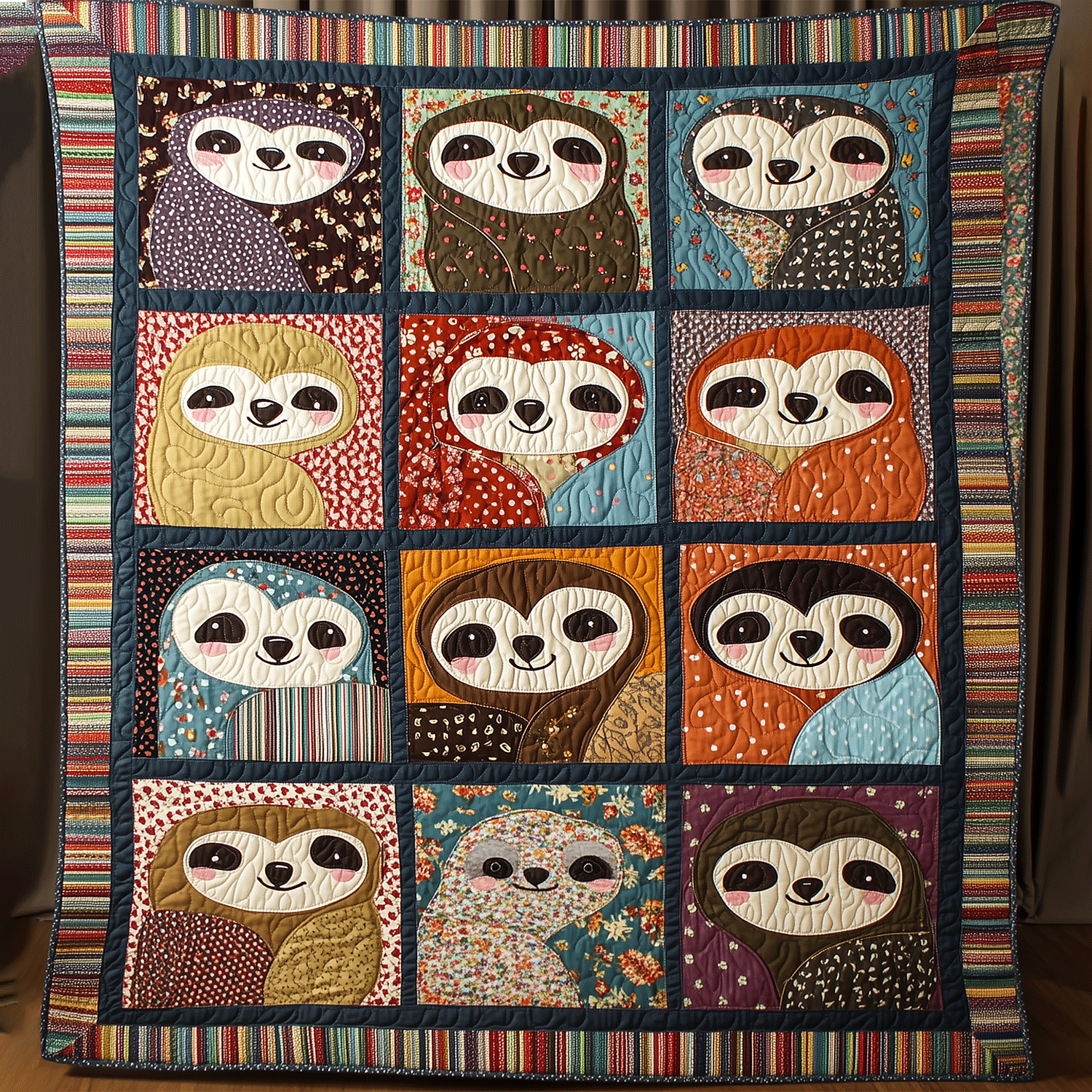 Happy Sloth Quilted Blanket Sloth Gift Idea